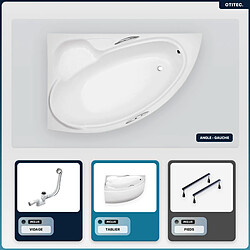 BESCO Baignoire asymétrique - 150 x 95 cm - Gauche - avec Tablier Blanc - Pieds - Vidage Chrome - BIANKA