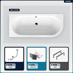 BESCO Baignoire asymétrique - 150 x 75 cm - Gauche - avec Habillage - Pieds - Vidage Chrome - AVITA