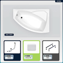 BESCO Baignoire asymétrique - 160 x 100 cm - Droite - sans Habillage - avec Pieds - Repose-tête - Vidage Chrome - RIMA