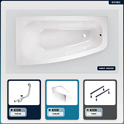 BESCO Baignoire asymétrique - 150 x 80 cm - Gauche - avec Tablier - Pieds - Vidage Chrome - LUNA