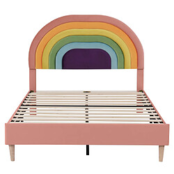 modfu Lit adulte 140x200 cm, tête de lit réglable en hauteur, velours, rose pas cher
