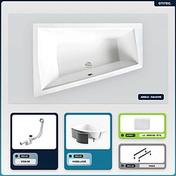 BESCO Baignoire asymétrique - 180 x 125 cm - Gauche - avec Habillage - Pieds - 2 Repose-têtes - Vidage Chrome - INTIMA DUO