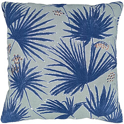 Linnea Housse de coussin 45x45 cm lin lavé motif végétal PALAWAN bleu Indigo