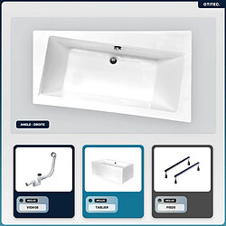 BESCO Baignoire asymétrique - 160 x 100 cm - Droite - avec Tablier Blanc - Pieds - Vidage Chrome - INFINITY