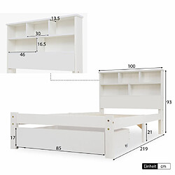 Avis modfu Lit enfant 90x200 cm avec tiroir, tête de lit avec rangement, bois, blanc