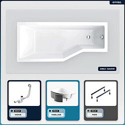 BESCO Baignoire asymétrique - 170 x 75 cm - Gauche - avec Habillage - Pieds - Vidage Chrome - INTEGRA