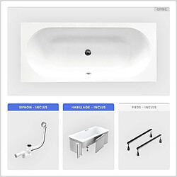 BESCO Baignoire rectangulaire - 180 x 80 cm - avec Habillage - Pieds - Vidage Chrome - VITAE SLIM