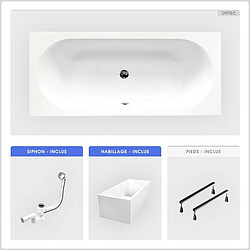 BESCO Baignoire rectangulaire - 160 x 75 cm - avec Habillage Polystyrène - Pieds - Vidage Chrome - VITAE SLIM