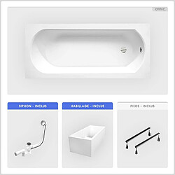 BESCO Baignoire rectangulaire - 170 x 75 cm - avec Habillage Polystyrène - Pieds - Vidage Chrome - INTRICA SLIM