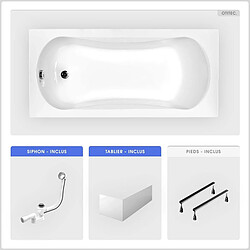 BESCO Baignoire rectangulaire - 140 x 70 cm - avec Tablier Blanc - Pieds - Vidage Chrome - ARIA