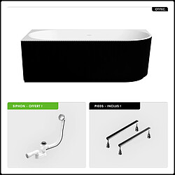 BESCO Baignoire asymétrique - 150 x 75 cm - Gauche - avec Siphon Chrome - Pieds - INCLUS - DENAYA BLACK