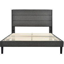 Acheter modfu Lit adulte 140x200 cm avec tête de lit, lin, gris