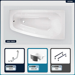 BESCO Baignoire asymétrique - 150 x 80 cm - Droite - avec Habillage - Pieds - Vidage Chrome - LUNA