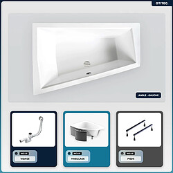 BESCO Baignoire asymétrique - 170 x 125 cm - Gauche - avec Habillage - Pieds - Vidage Chrome - INTIMA DUO SLIM