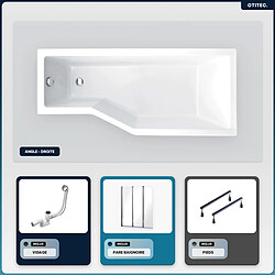 BESCO Baignoire asymétrique - 150 x 75 cm - Droite - sans Habillage - avec Pieds - Pare Baignoire 3 Volets - Vidage Chrome - INTEGRA