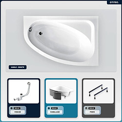 BESCO Baignoire asymétrique - 140 x 80 cm - Droite - avec Habillage - Pieds - Vidage Chrome - CORNEA