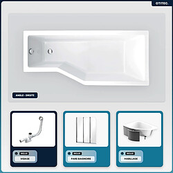 BESCO Baignoire asymétrique - 170 x 75 cm - Droite - avec Habillage - Pieds - Pare Baignoire 3 Volets - Vidage Chrome - INTEGRA