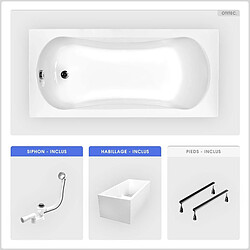 BESCO Baignoire rectangulaire - 170 x 70 cm - avec Habillage Polystyrène - Pieds - Vidage Chrome - ARIA 