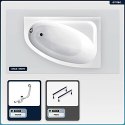 BESCO Baignoire asymétrique - 140 x 80 cm - Droite - sans Habillage - avec Pieds - Vidage Chrome - CORNEA