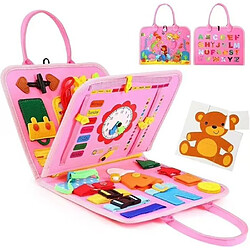 2windeal®Jeu Montessori Couleur Livre Busy Board en Feutre D'âge Préscolaire Motricité Garçons Filles ROSE