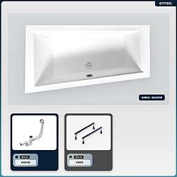 BESCO Baignoire asymétrique - 160 x 90 cm - Gauche - sans Habillage - avec Pieds - Vidage Chrome - INTIMA SLIM