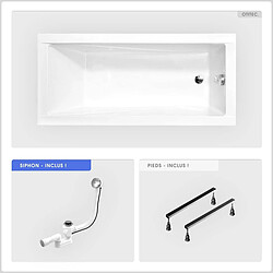 BESCO Baignoire rectangulaire - 180 x 80 cm - sans Habillage - avec Pieds - Vidage Chrome - MODERN