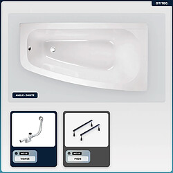 BESCO Baignoire asymétrique - 150 x 80 cm - Droite - sans Habillage - avec Pieds - Vidage Chrome - LUNA