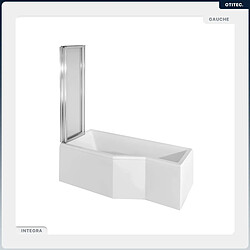 BESCO Baignoire asymétrique - 150 x 75 cm - Gauche - avec Habillage - Pieds - Pare Baignoire 3 Volets - Vidage Chrome - INTEGRA