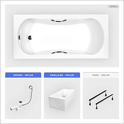 BESCO Baignoire rectangulaire - 150 x 70 cm - avec Habillage Polystyrène - Pieds - Poignées - Vidage Chrome - ARIA PLUS