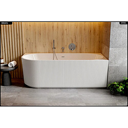 BESCO Baignoire asymétrique - 150 x 75 cm - Droite - avec Siphon Chrome - Pieds - INCLUS - DENAYA