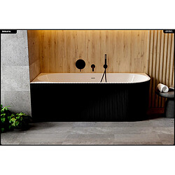 BESCO Baignoire asymétrique - 150 x 75 cm - Gauche - avec Siphon Chrome - Pieds - INCLUS - DENAYA BLACK
