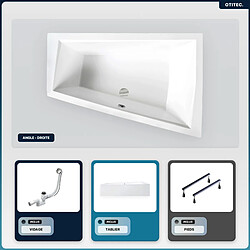 BESCO Baignoire asymétrique - 180 x 125 cm - Droite - avec Tablier - Pieds - Vidage Chrome - INTIMA DUO