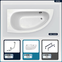 BESCO Baignoire asymétrique - 150 x 70 cm - Gauche - avec Tablier - Pieds - Poignées - Repose-tête - Vidage Chrome - MILENA PREMIUM