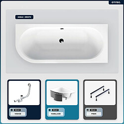 BESCO Baignoire asymétrique - 150 x 75 cm - Droite - avec Habillage - Pieds - Vidage Chrome - AVITA