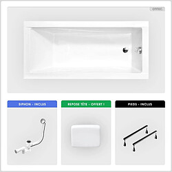 BESCO Baignoire rectangulaire - 170 x 70 cm - sans Habillage - avec Pieds - Repose-tête - Vidage Chrome - MODERN