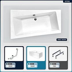 BESCO Baignoire asymétrique - 170 x 110 cm - Gauche - avec Tablier Blanc - Pieds - Vidage Chrome - INFINITY