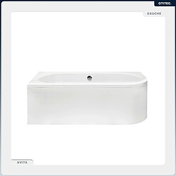 BESCO Baignoire asymétrique - 180 x 80 cm - Gauche - avec Tablier Blanc - Pieds - Vidage Chrome - AVITA
