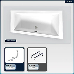 BESCO Baignoire asymétrique - 160 x 90 cm - Droite - sans Habillage - avec Pieds - Vidage Chrome - INTIMA