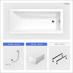 BESCO Baignoire rectangulaire - 170 x 70 cm - avec Tablier Blanc - Pieds - Vidage Chrome - MODERN