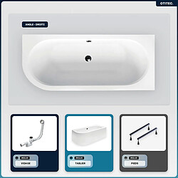 BESCO Baignoire asymétrique - 170 x 75 cm - Droite - avec Tablier Blanc - Pieds - Vidage Chrome - AVITA