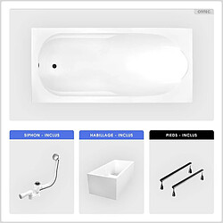 BESCO Baignoire rectangulaire - 180 x 80 cm - avec Habillage Polystyrène - Pieds - Vidage Chrome - BONA