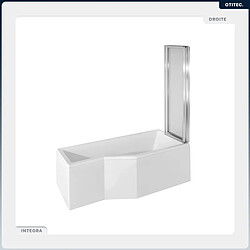 BESCO Baignoire asymétrique - 170 x 75 cm - Droite - avec Habillage - Pieds - Pare Baignoire 3 Volets - Vidage Chrome - INTEGRA