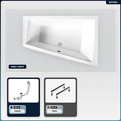 BESCO Baignoire asymétrique - 180 x 125 cm - Droite - sans Habillage - avec Pieds - Vidage Chrome - INTIMA DUO