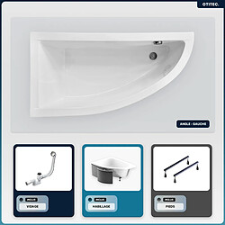 BESCO Baignoire asymétrique - 150 x 70 cm - Gauche - avec Habillage - Pieds - Vidage Chrome - PRAKTIKA