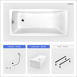 BESCO Baignoire rectangulaire - 150 x 70 cm - avec Habillage Polystyrène - Pieds - Vidage Chrome - OPTIMA