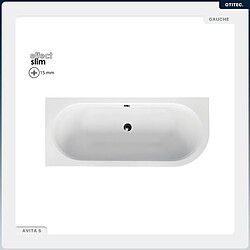 BESCO Baignoire asymétrique - 150 x 75 cm - Gauche - avec Habillage - Pieds - Vidage Chrome - AVITA SLIM