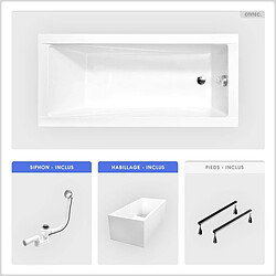 BESCO Baignoire rectangulaire - 140 x 70 cm - avec Habillage Polystyrène - Pieds - Vidage Chrome - MODERN SLIM
