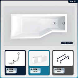 BESCO Baignoire asymétrique - 150 x 75 cm - Gauche - avec Tablier - Pieds - Vidage Chrome - INTEGRA 