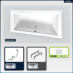 BESCO Baignoire asymétrique - 150 x 85 cm - Gauche - sans Habillage - avec Pieds - Repose-tête - Vidage Chrome - INTIMA