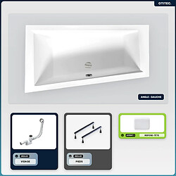 BESCO Baignoire asymétrique - 160 x 90 cm - Gauche - sans Habillage - avec Pieds - Repose-tête - Vidage Chrome - INTIMA